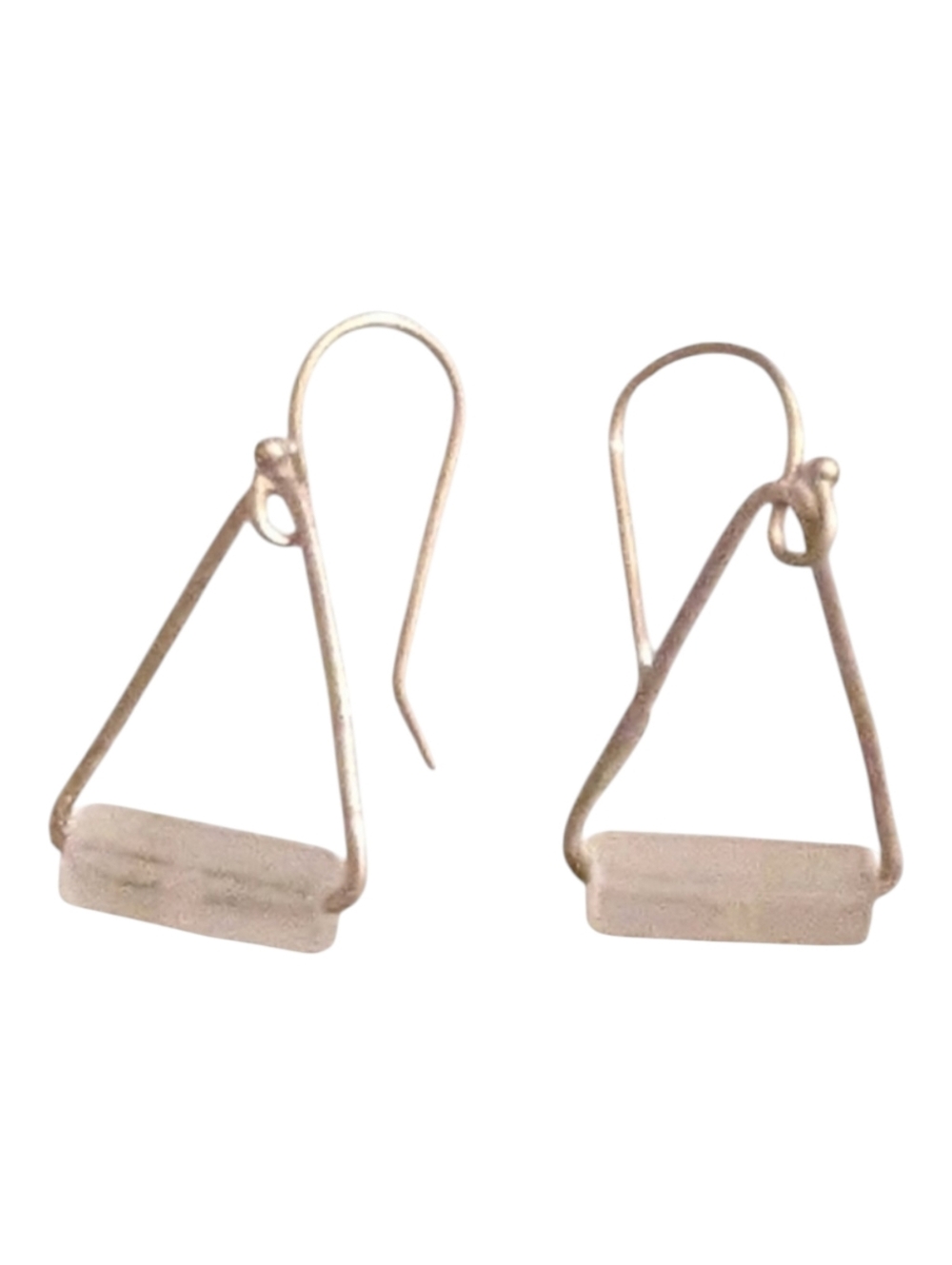 NWT Elegant Winter White Sterling Silver Triangle Earrings. Handmade OOAK.